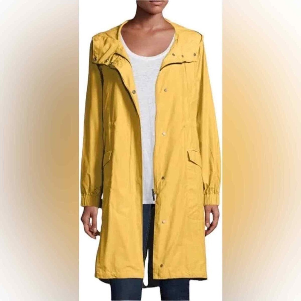 Eileen Fisher Hooded Snap Zip Front Water Resistant Long Anorak Jacket Sz M